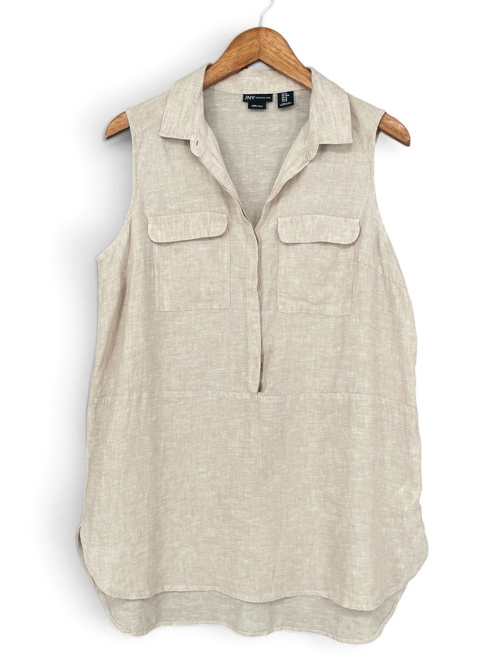 Jones New York 100% Linen Sleeveless Beige Blouse Size Medium